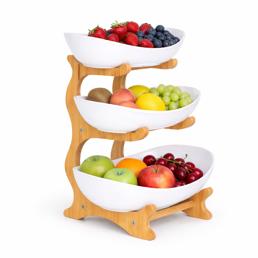 Bamboo 3-Tier Serving Platter Set - White