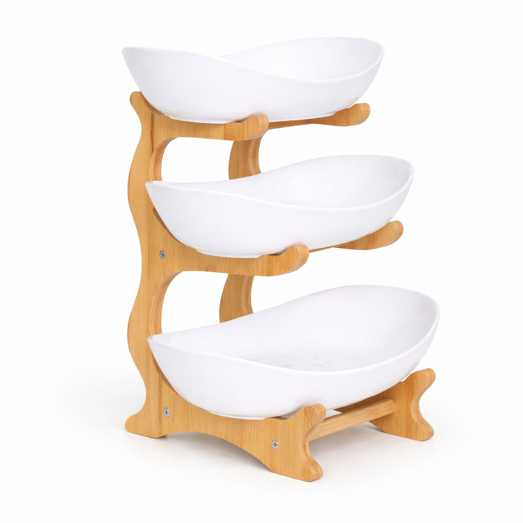 Bamboo 3-Tier Serving Platter Set - White