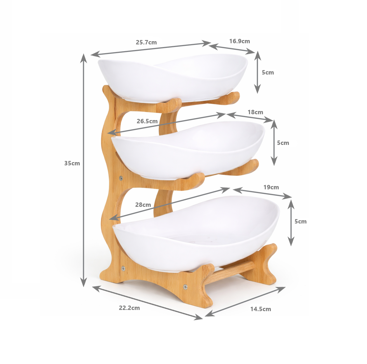 Bamboo 3-Tier Serving Platter Set - White
