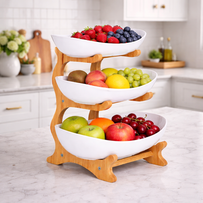 Bamboo 3-Tier Serving Platter Set - White