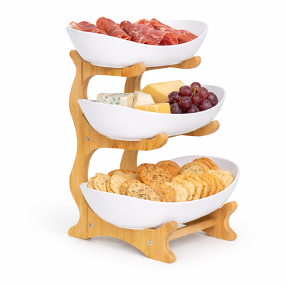 Bamboo 3-Tier Serving Platter Set - White