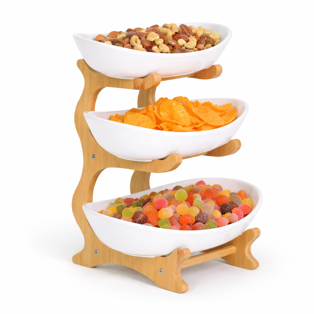 Bamboo 3-Tier Serving Platter Set - White