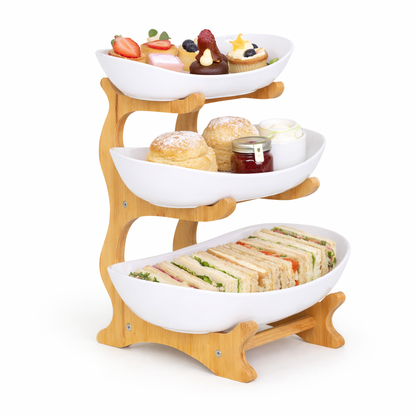 Bamboo 3-Tier Serving Platter Set - White