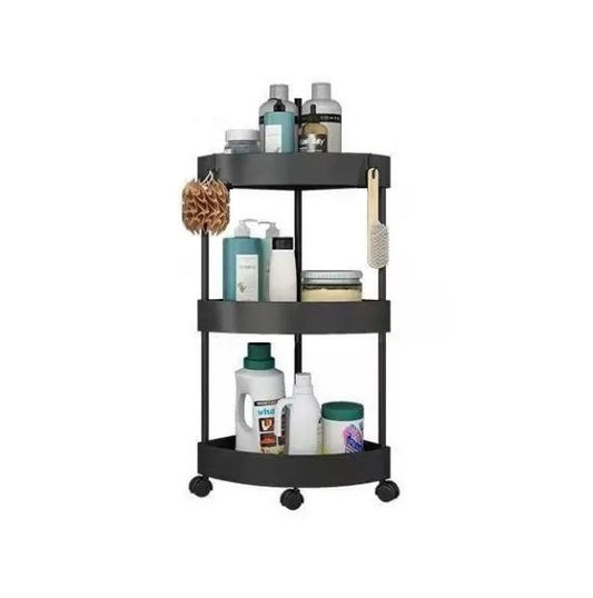 3-Tier Corner Bathroom Storage Trolley on Wheels - Black