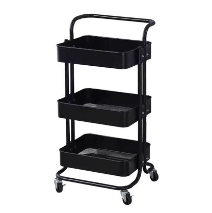 3-Tier Metal Storage Trolley on Wheels - Black