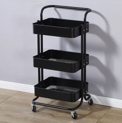 3-Tier Metal Storage Trolley on Wheels - Black