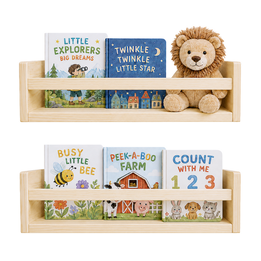 Nursery Floating Book Shelves Natural Wood 42cm - Set of 2