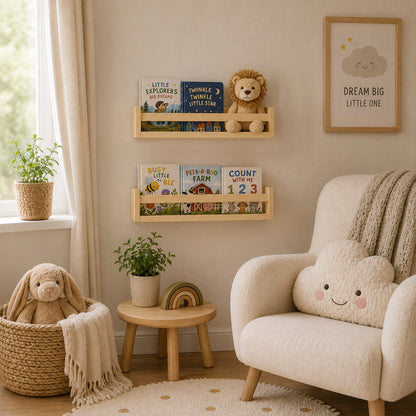 Nursery Floating Book Shelves Natural Wood 42cm - Set of 2