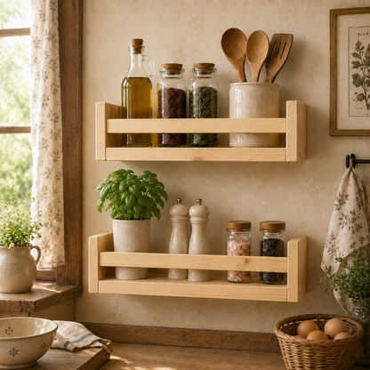 Nursery Floating Book Shelves Natural Wood 42cm - Set of 2