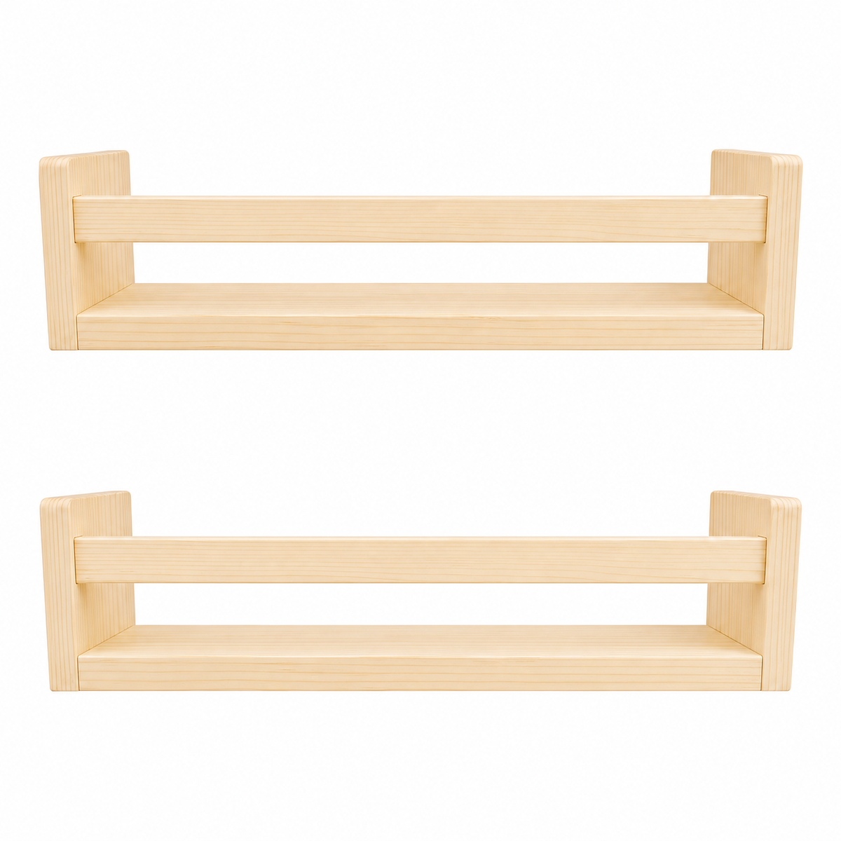 Nursery Floating Book Shelves Natural Wood 42cm - Set of 2