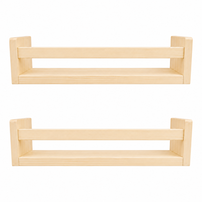 Nursery Floating Book Shelves Natural Wood 42cm - Set of 2