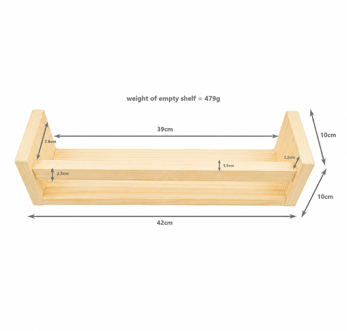 Nursery Floating Book Shelves Natural Wood 42cm - Set of 2