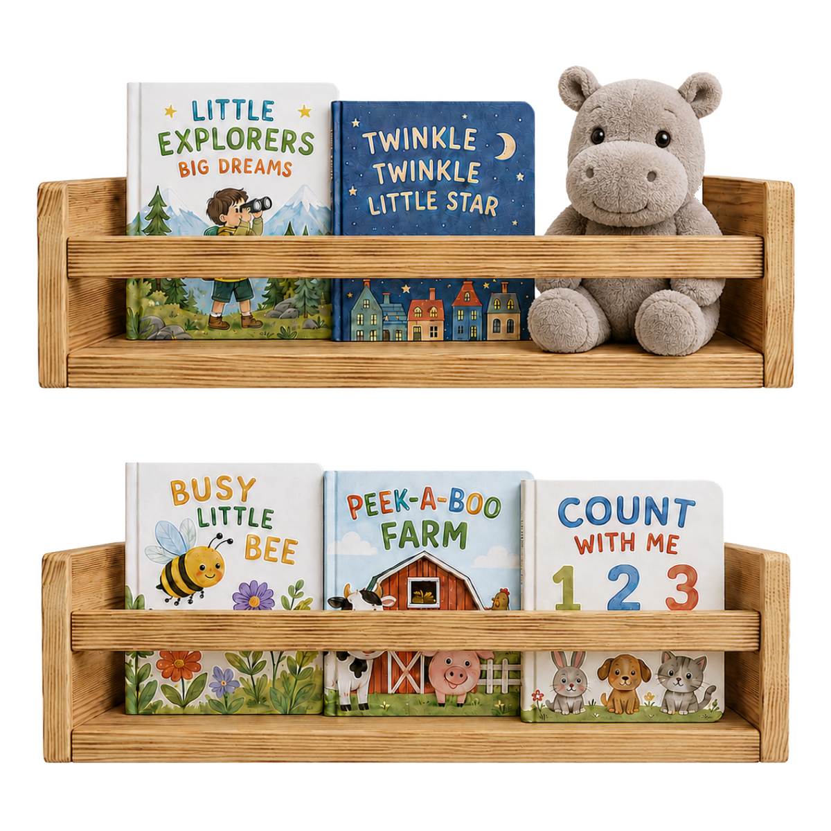 Nursery Floating Book Shelves Stained Wood 42cm - Set of 2