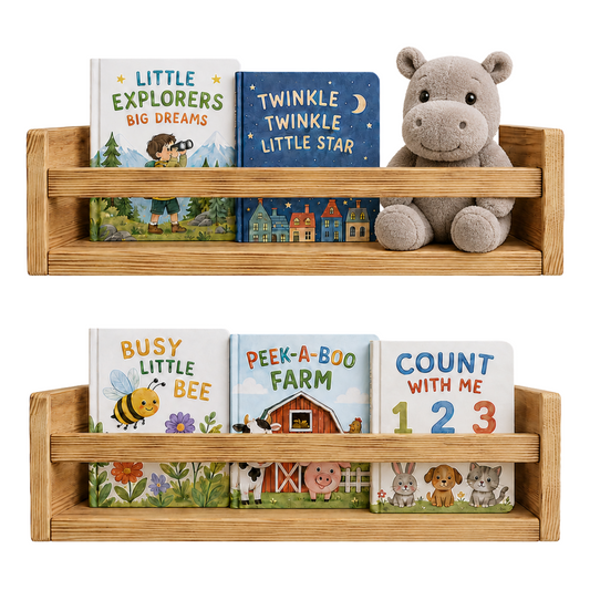 Nursery Floating Book Shelves Stained Wood 42cm - Set of 2