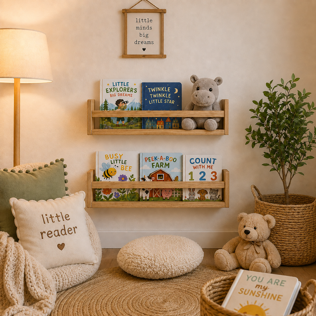 Nursery Floating Book Shelves Stained Wood 42cm - Set of 2