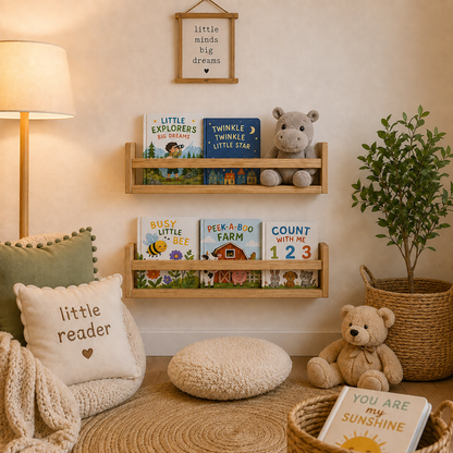 Nursery Floating Book Shelves Stained Wood 42cm - Set of 2