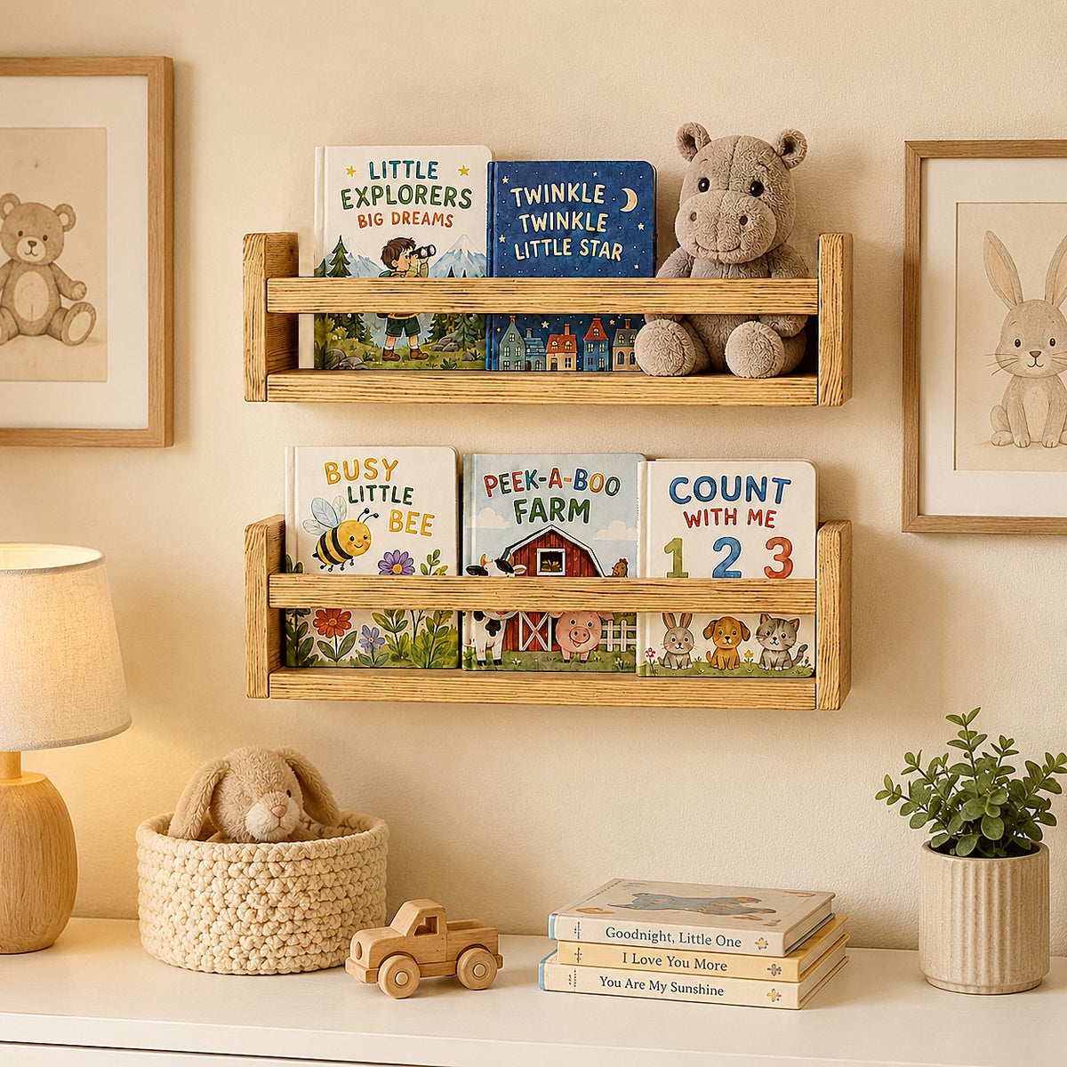 Nursery Floating Book Shelves Stained Wood 42cm - Set of 2