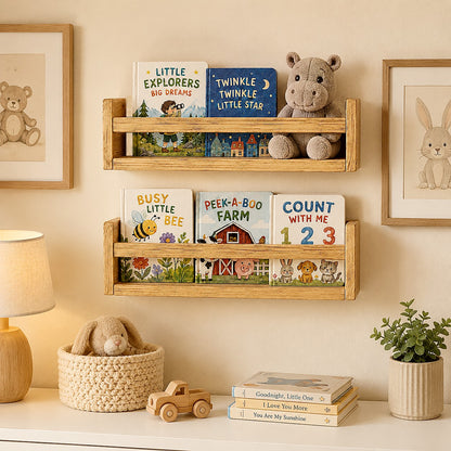 Nursery Floating Book Shelves Stained Wood 42cm - Set of 2