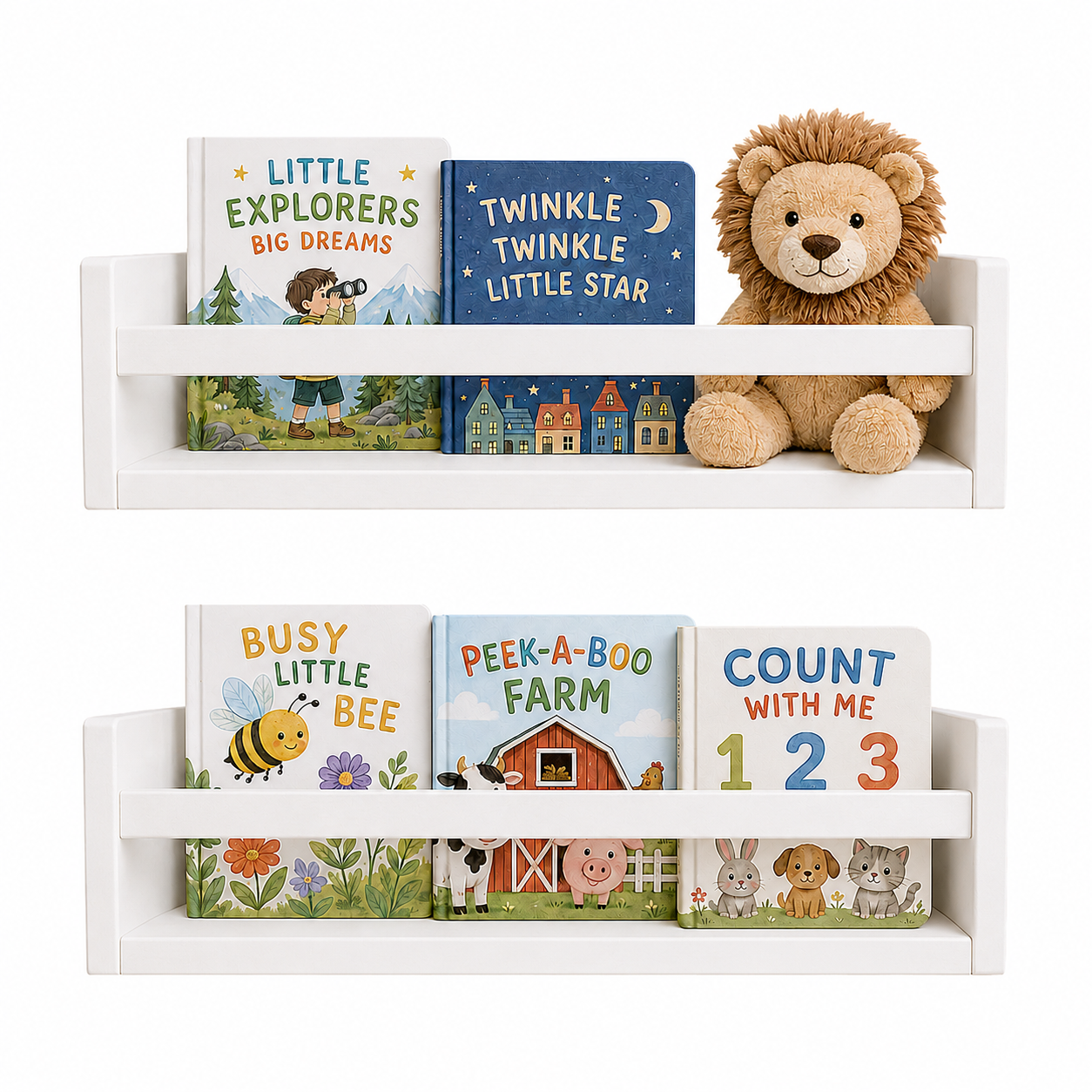 Nursery Floating Book Shelves White Wood 42cm - Set of 2