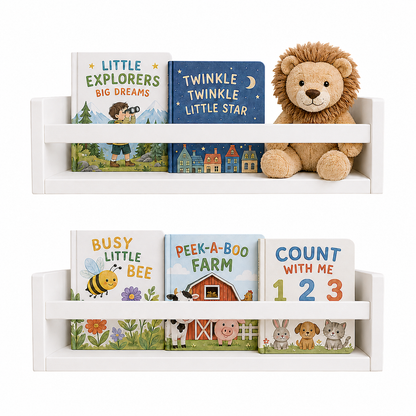 Nursery Floating Book Shelves White Wood 42cm - Set of 2
