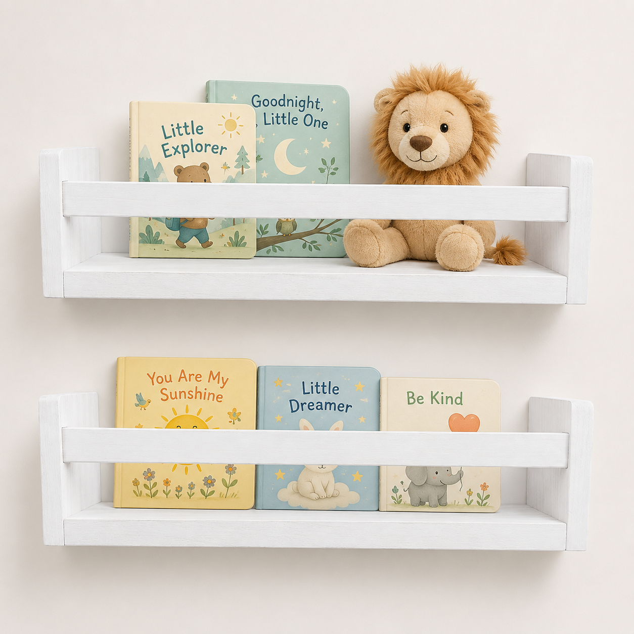 Nursery Floating Book Shelves White Wood 42cm - Set of 2