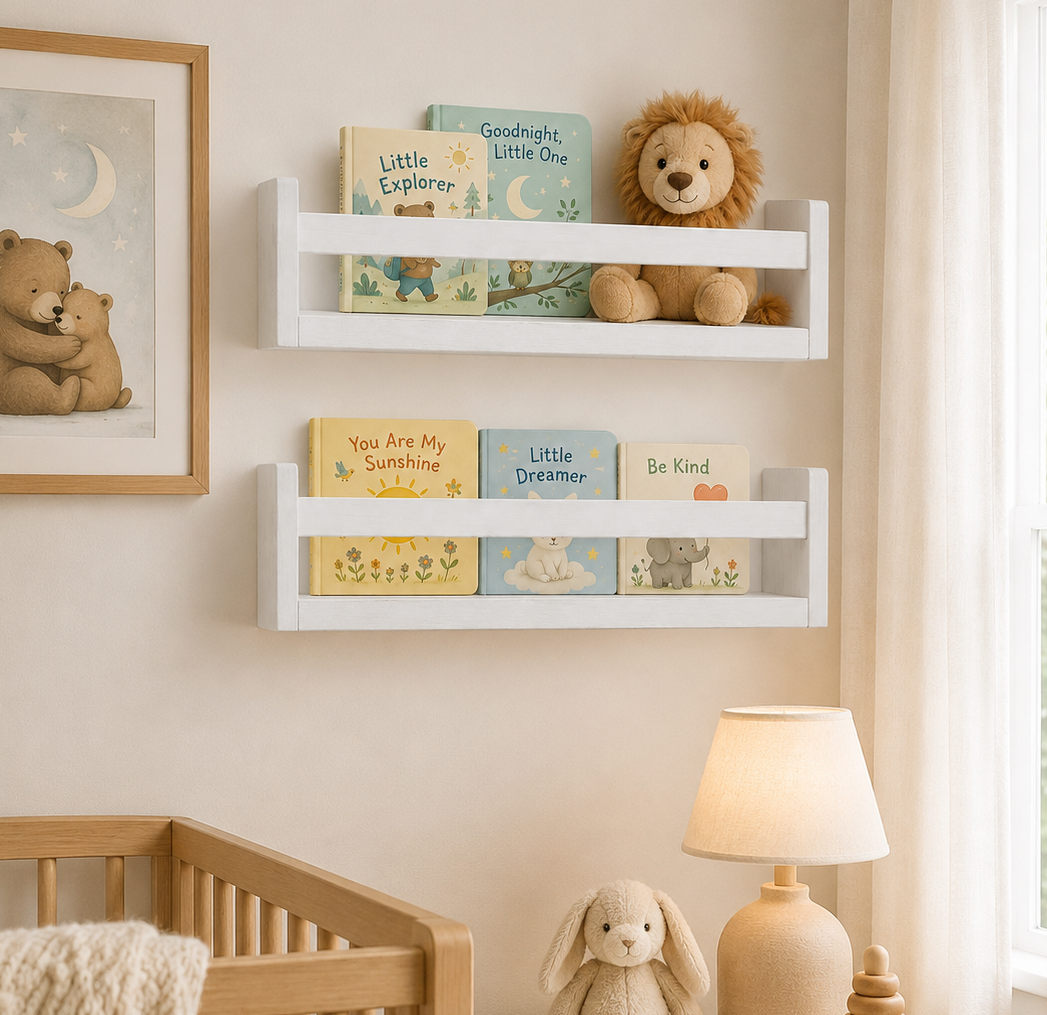 Nursery Floating Book Shelves White Wood 42cm - Set of 2