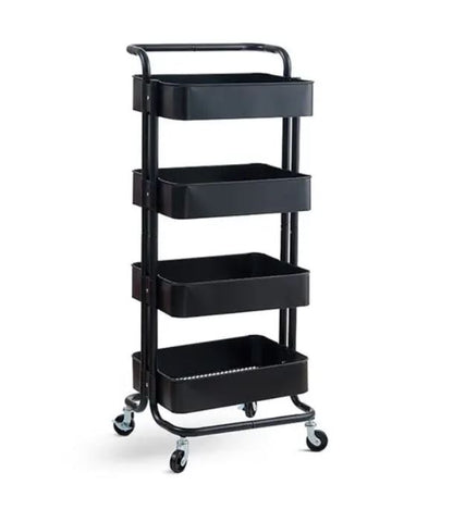 4-Tier Metal Storage Trolley on Wheels - Black
