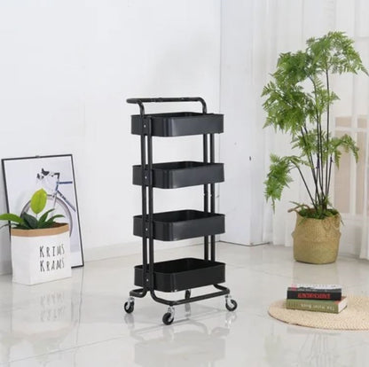 4-Tier Metal Storage Trolley on Wheels - Black