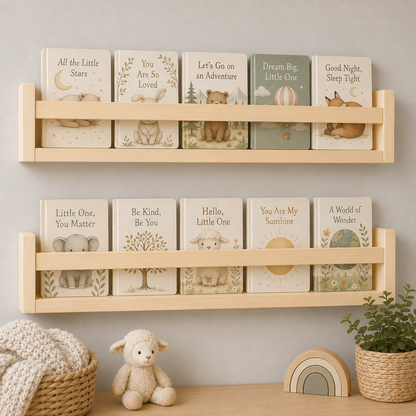 Nursery Floating Book Shelves Natural Wood 60cm - Set of 2