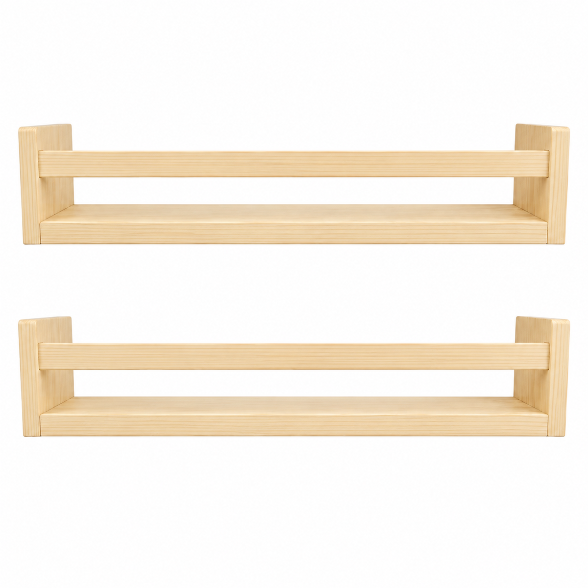 Nursery Floating Book Shelves Natural Wood 60cm - Set of 2