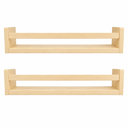 Nursery Floating Book Shelves Natural Wood 60cm - Set of 2