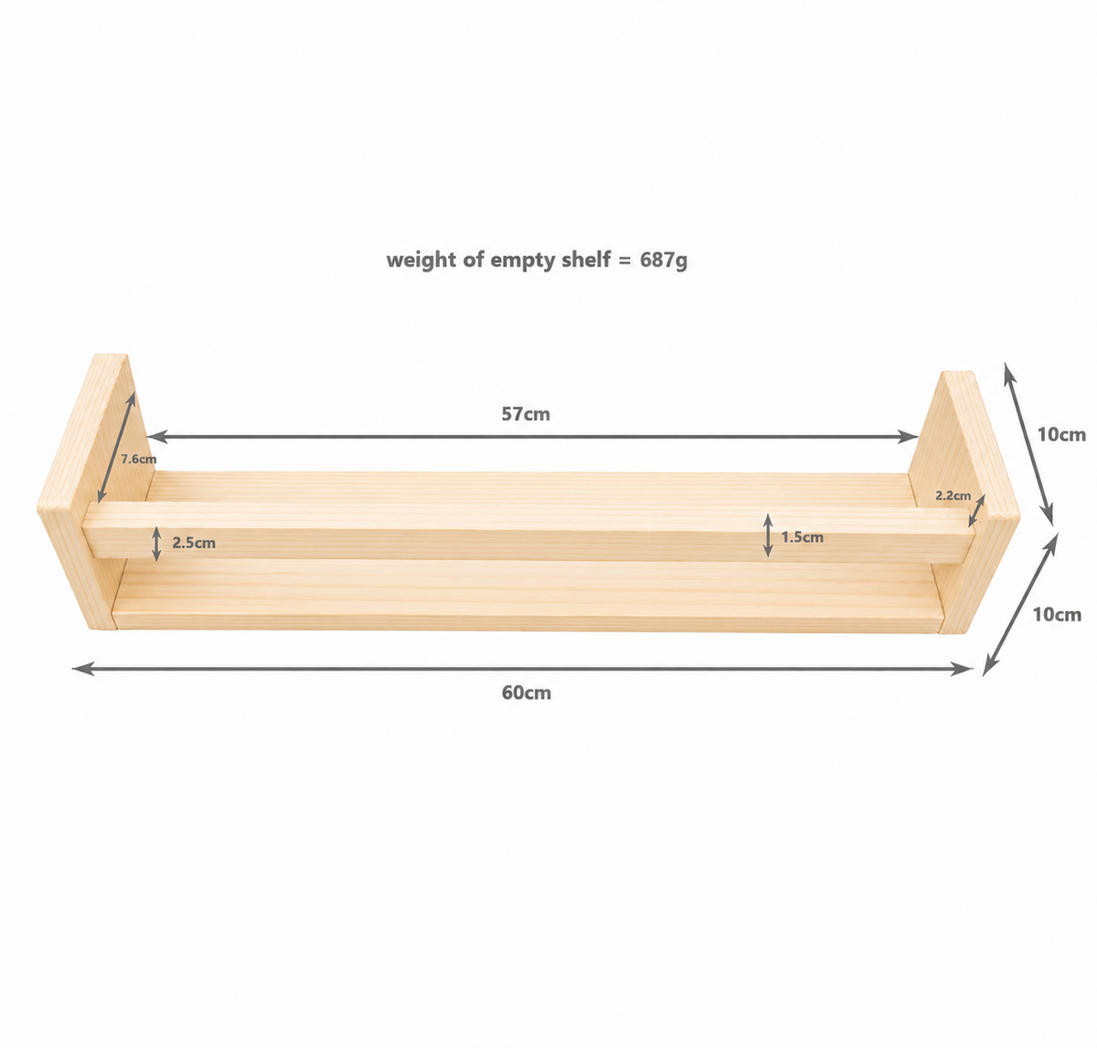 Nursery Floating Book Shelves Natural Wood 60cm - Set of 2