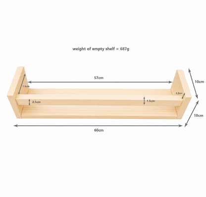 Nursery Floating Book Shelves Natural Wood 60cm - Set of 2