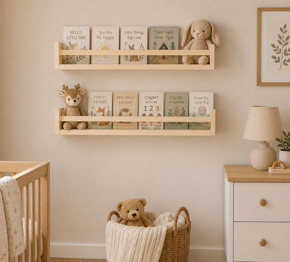 Nursery Floating Book Shelves Natural Wood 60cm - Set of 2