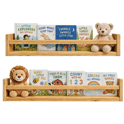 Nursery Floating Book Shelves Stained Wood 60cm - Set of 2
