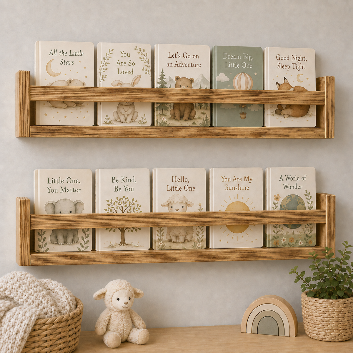 Nursery Floating Book Shelves Stained Wood 60cm - Set of 2