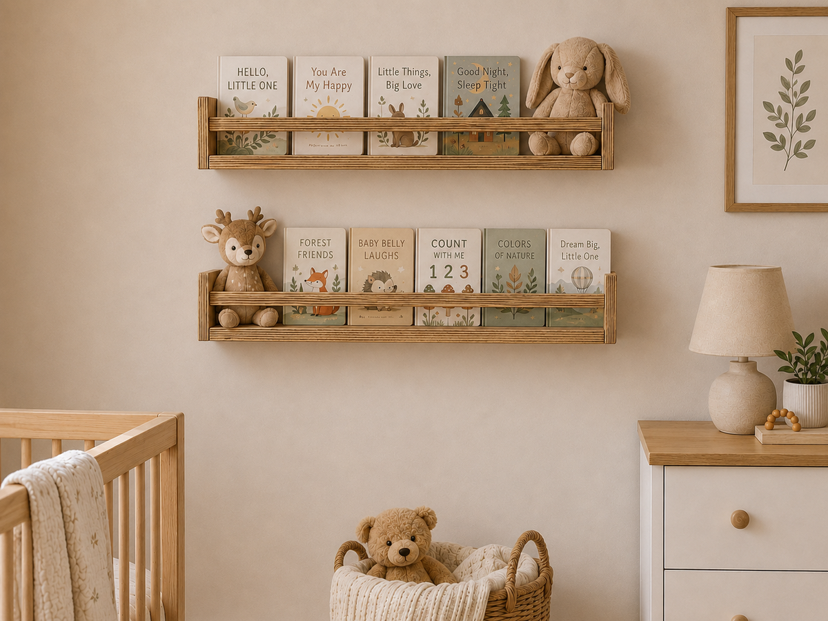 Nursery Floating Book Shelves Stained Wood 60cm - Set of 2