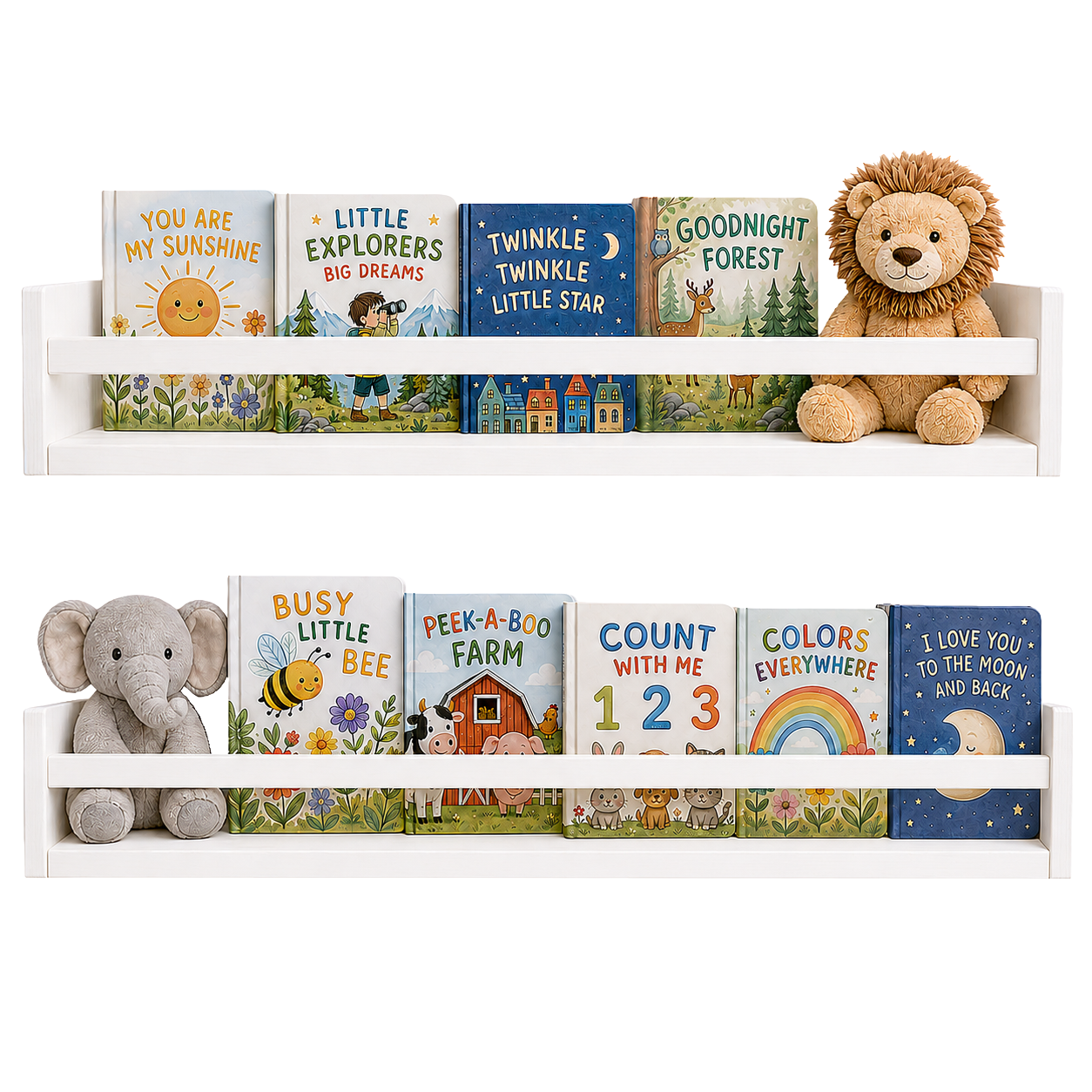 Nursery Floating Book Shelves White Wood 60cm - Set of 2