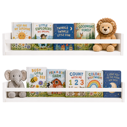 Nursery Floating Book Shelves White Wood 60cm - Set of 2