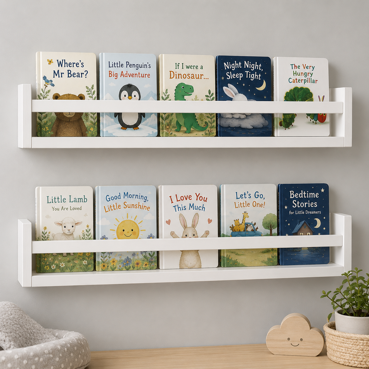 Nursery Floating Book Shelves White Wood 60cm - Set of 2