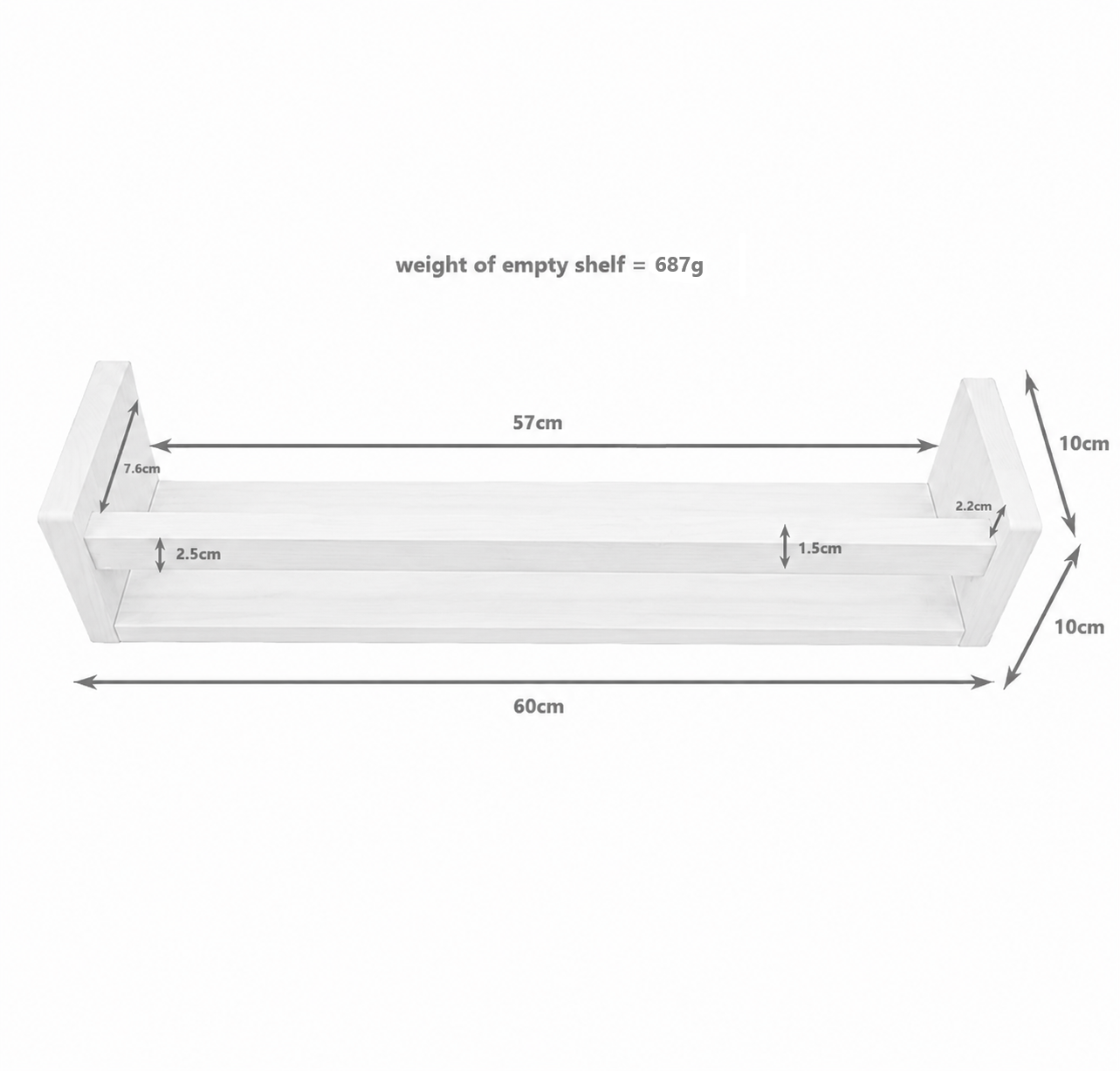 Nursery Floating Book Shelves White Wood 60cm - Set of 2