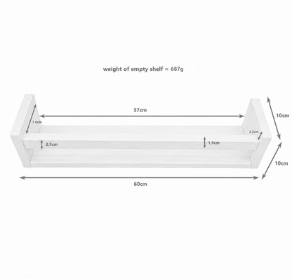 Nursery Floating Book Shelves White Wood 60cm - Set of 2