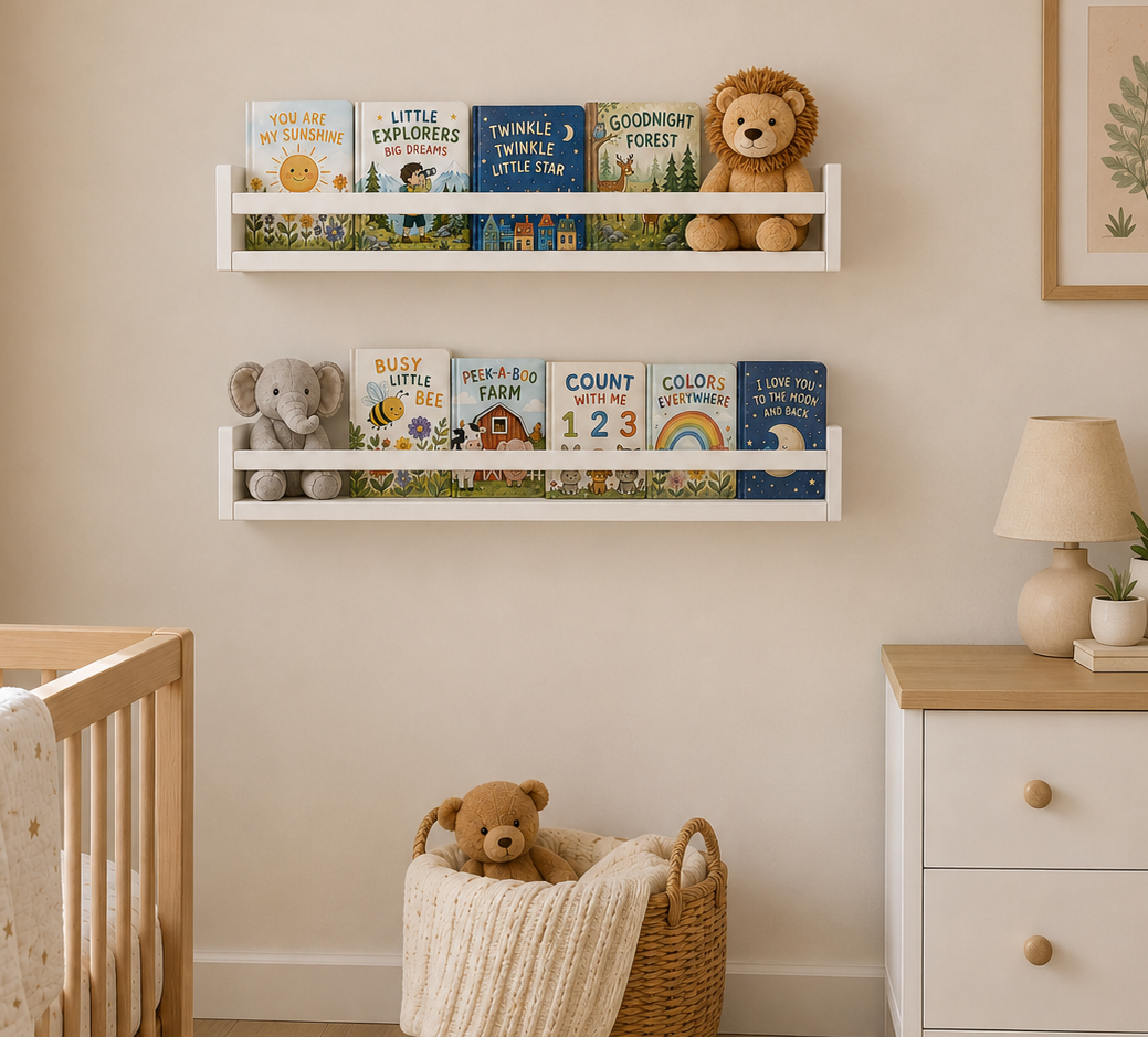 Nursery Floating Book Shelves White Wood 60cm - Set of 2