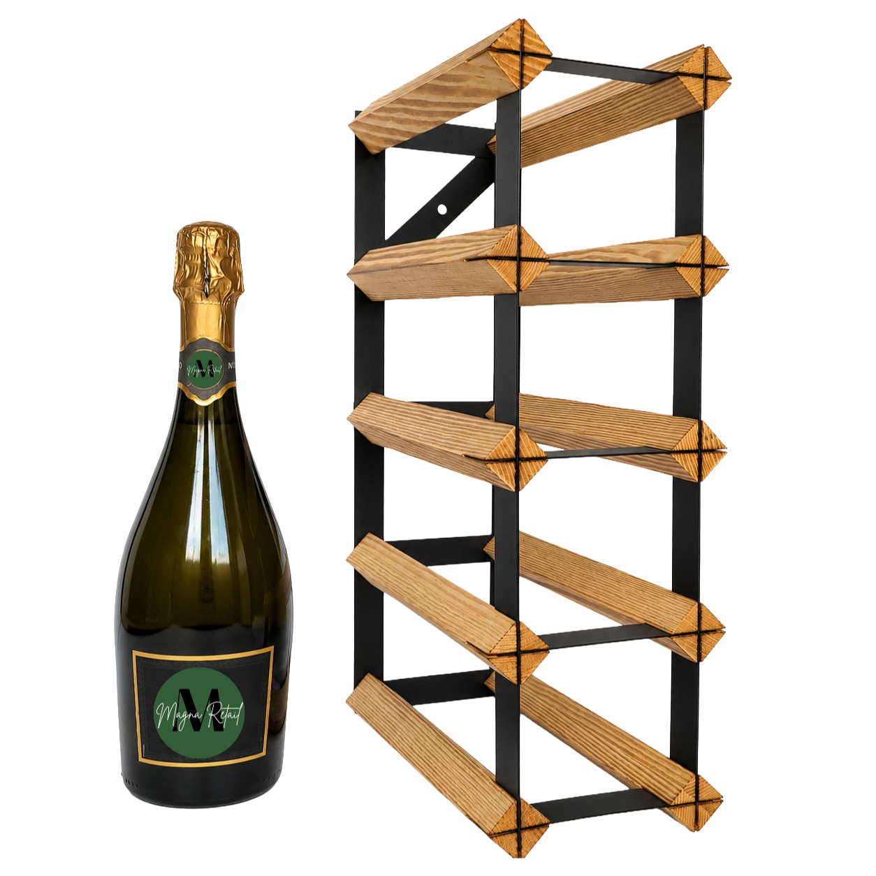 8 Bottle Wood & Metal Wine Rack (Light Wood & Black)