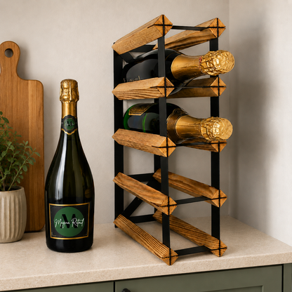 8 Bottle Wood & Metal Wine Rack (Light Wood & Black)