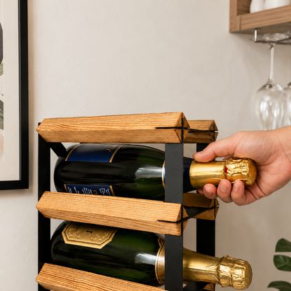 8 Bottle Wood & Metal Wine Rack (Light Wood & Black)