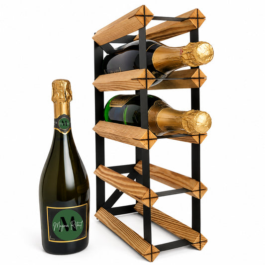 8 Bottle Wood & Metal Wine Rack (Light Wood & Black)