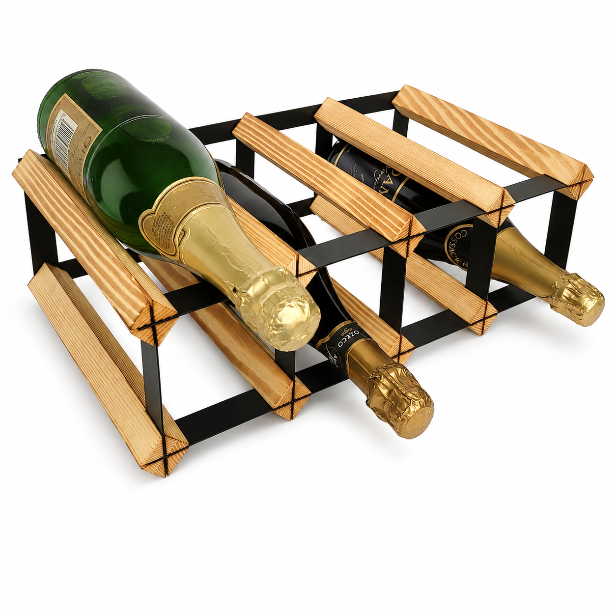 8 Bottle Wood & Metal Wine Rack (Light Wood & Black)