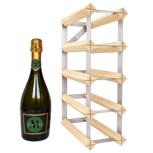 8 Bottle Wood & Metal Wine Rack (Natural Wood & Silver)