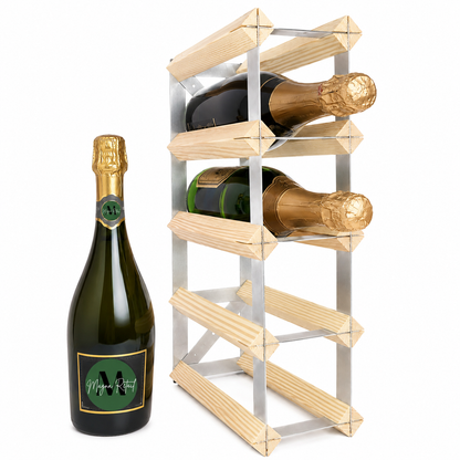 8 Bottle Wood & Metal Wine Rack (Natural Wood & Silver)